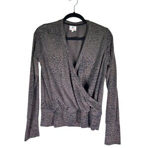 Sundry Womens Leopard Print Wrap Sweater Gray Long Sleeve Size 1 Made In USA
